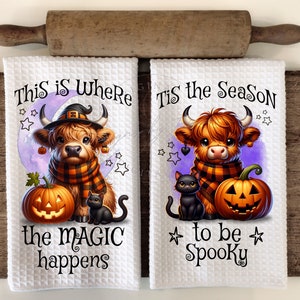 Halloween Witch Highland Cow Kitchen Hand Towel Apron Sublimation Bundle - PNG Graphic Designs - Instant Digital Download
