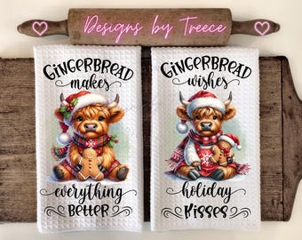 Gingerbread Cow Christmas Kitchen Towel Apron PNG (Digital Download)