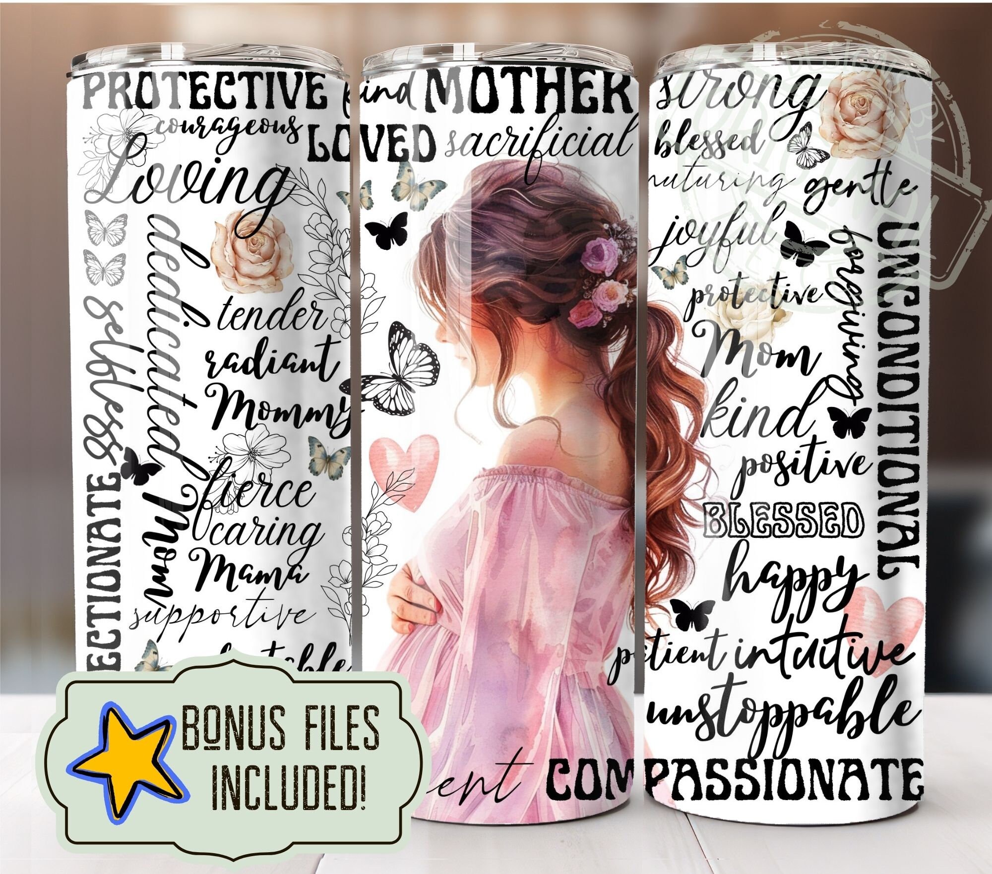 Pink Pregnant Mama Mom Mommy Mother to Be Positive Affirmations 20 oz Skinny Tumbler Wrap Sublimation Design Instant Digital Download PNG