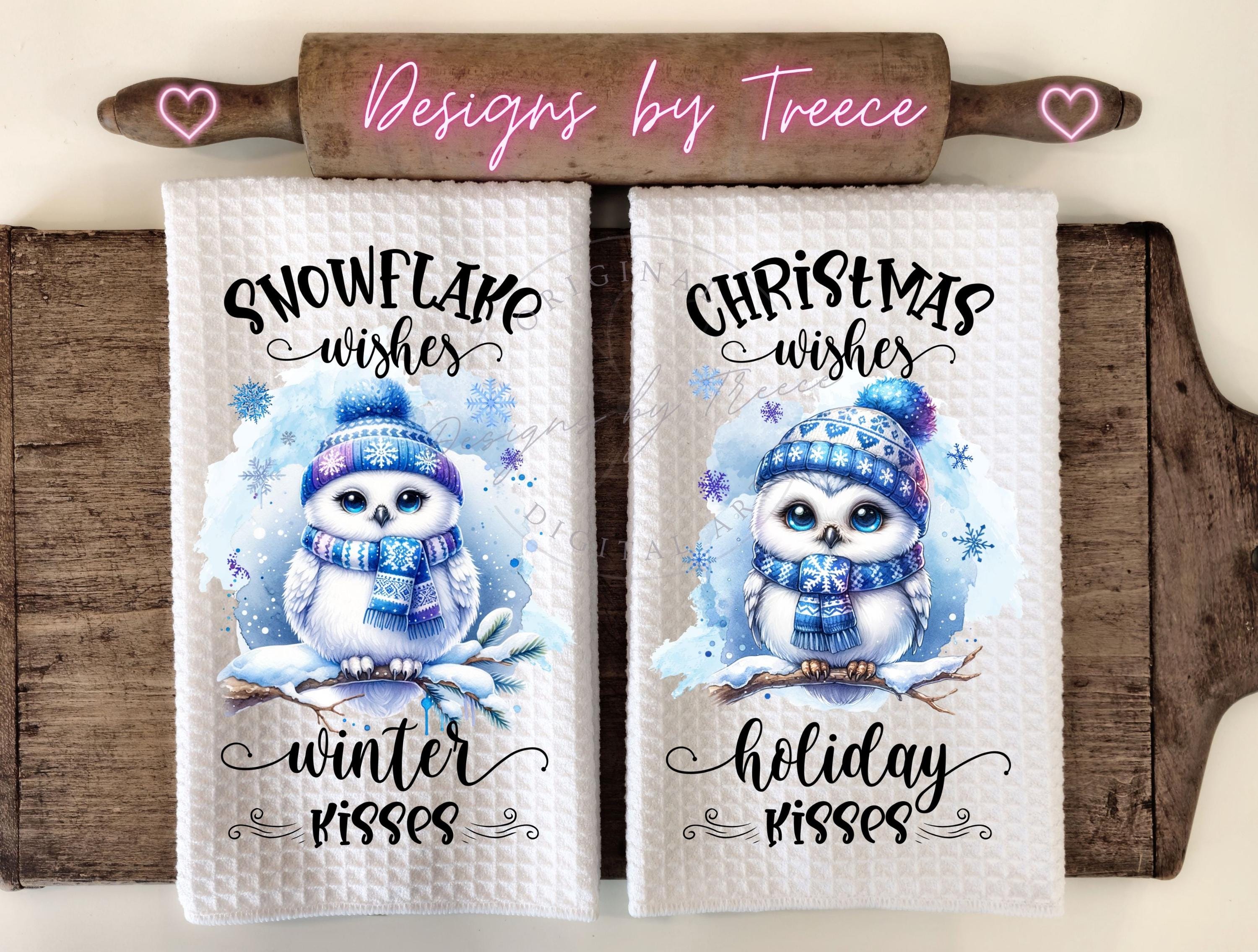 Christmas Owl Kitchen Towel: Winter Holiday Sublimation Design (PNG Digital Download)