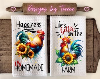 Sunflower Rooster Kitchen Towel PNG: Farmhouse Apron Design (Digital Download)