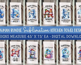 Snowman Kitchen Towel Sublimation Designs: Winter PNG Bundle (Digital Download)