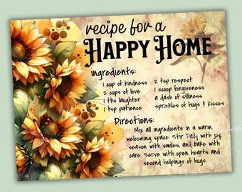 Sunflower Recipe Cutting Board Sublimation Design (PNG Digital Download)