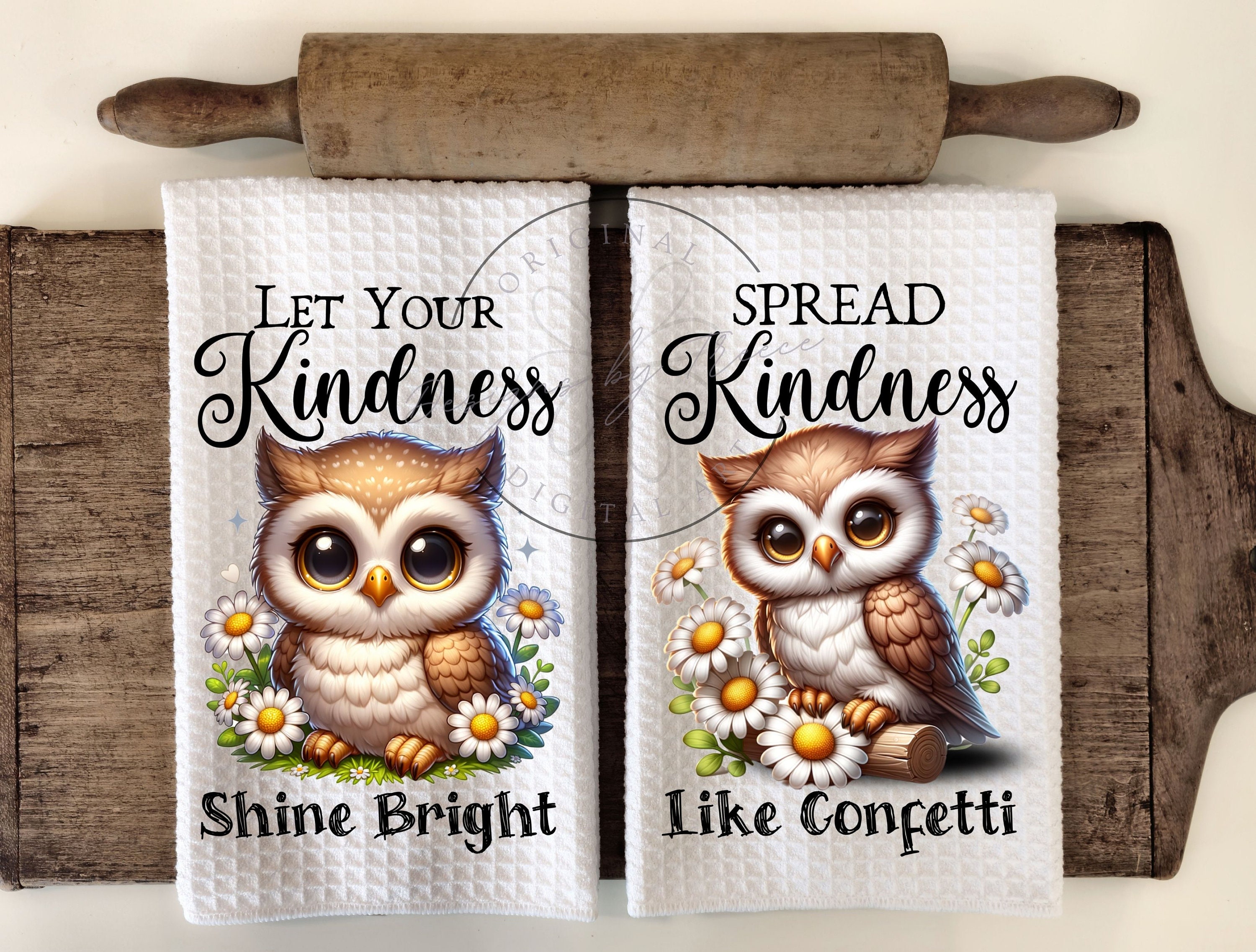 Floral Owl Kitchen Towel Sublimation Design (Digital Download)