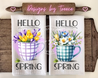 Toalla de cocina de primavera PNG / Ilustración floral para taza / Paño de cocina para sublimación / Decoración rústica / Descarga digital