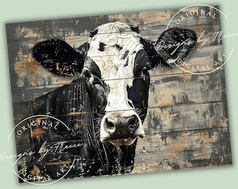 Primitive Farmhouse Cow Glass Cutting Board: Rustic Kitchen Sublimation Design (PNG Digital Download)