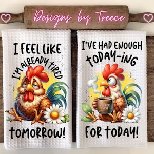 Funny Tired Rooster Coffee Kitchen Towel Apron PNG (Digital Download)
