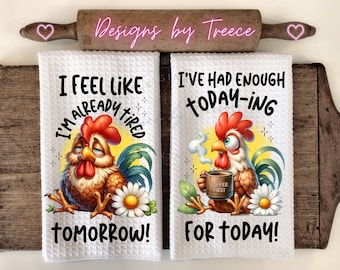 Paquete de toallas de cocina divertidas con diseño de pollo, en formato PNG para sublimación, estilo granja, descarga digital.