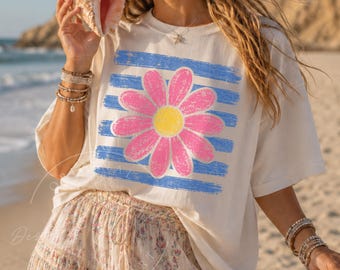 Descarga de gráficos PNG de margaritas rosas de verano costero para sublimación de flores de playa.