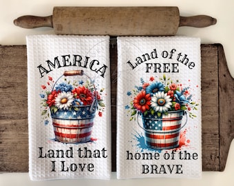 Patriotic Rustic Country Prim Bucket Americana Floral Kitchen Towel Apron Sublimation Bundle - Graphic Designs - Instant Digital Download