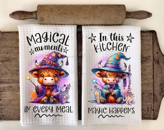 Halloween Highland Cow Witch Kitchen Towel PNG Bundle Sublimation Design