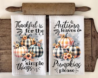Black Check Autumn Leaves Pumpkin Please Fall Kitchen Hand Towel Apron Sublimation Bundle PNG Graphic Designs Instant Digital Download