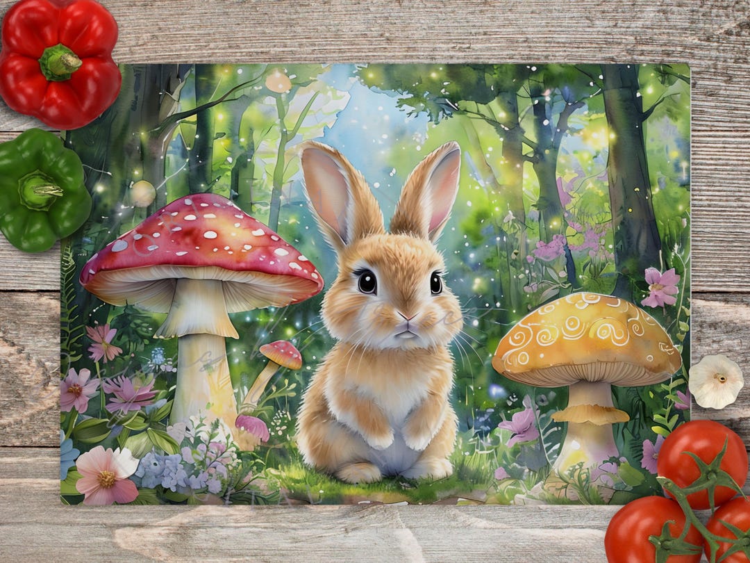 Magical Mushroom Forest Bunny Rabbit, Kitchen Glass Cutting Board ...