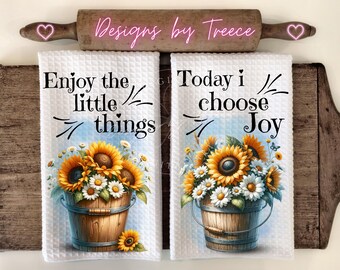 Sunflower Towel PNG Bundle Sublimation Designs Enjoy the Little Things Today I Choose Joy Rustic Farmhouse Kitchen Decor Digital Download