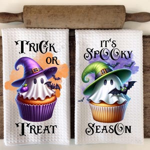 Spooky Season Trick - Treat Ghost Halloween Cupcake Kitchen Hand Towel Apron Sublimation Bundle PNG Graphic Designs Instant Digital Download