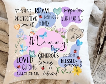 Capa de Almofada para o Dia das Mães: Flores em Aquarela, Borboletas (Download Digital em PNG)