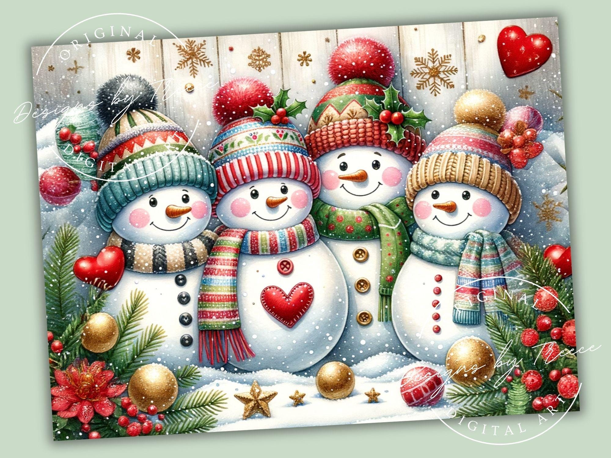 Snowman Friends Cutting Board Sublimation Design: Winter Christmas PNG (Digital Download)