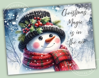 Snowman Christmas Kitchen Glass Cutting Board Sublimation Design: Winter Magic (PNG Digital Download 16x12 inches)