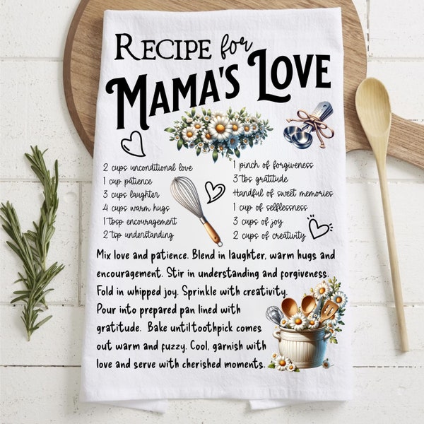 Recette pour l'amour de maman - Fête des mères - maman serviette de cuisine tablier sublimation conceptions graphiques - téléchargement numérique instantané