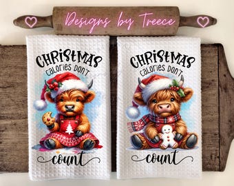Christmas Highland Cow Kitchen Towel Sublimation Design (Digital Download)