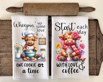 Highland Cow Cookies Coffee - Kitchen Hand Towel Apron Sublimation Bundle - PNG Graphic Designs - Instant Digital Download