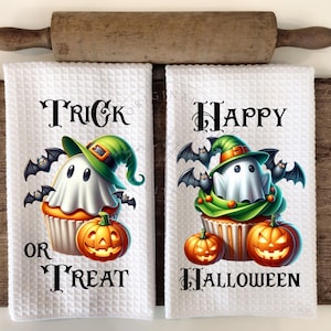 Happy Halloween Trick Treat Ghost Halloween Cupcake Kitchen Hand Towel Apron Sublimation Bundle PNG Graphic Designs Instant Digital Download