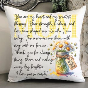 Carta para a mãe - Dia das mães, capa de almofada para mãe, design de aquarela, jarra cheia de margaridas, gráfico PNG, download digital instantâneo