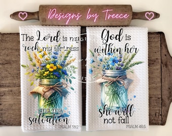Christian Kitchen Towel PNG: Religious Wildflower Jar Design (Digital Download)