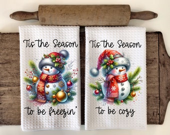 Diseño de sublimación de toalla y delantal de cocina con muñeco de nieve plateado (descarga digital)