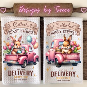 Bunny Express Towel PNG | Easter Bunny Truck Sublimation | Farmhouse Spring Kitchen Decor