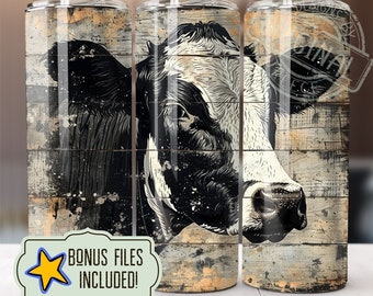 Envoltura para vaso delgado de 20 oz con diseño de vaca de granja rústica primitiva, diseño de sublimación, descarga digital instantánea PNG, estilo art déco de granja