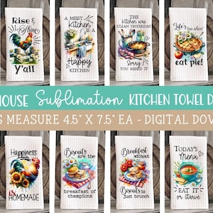 Farmhouse Kitchen Towel Sublimation Designs: Rooster, Eggs PNG Bundle (Digital Download)
