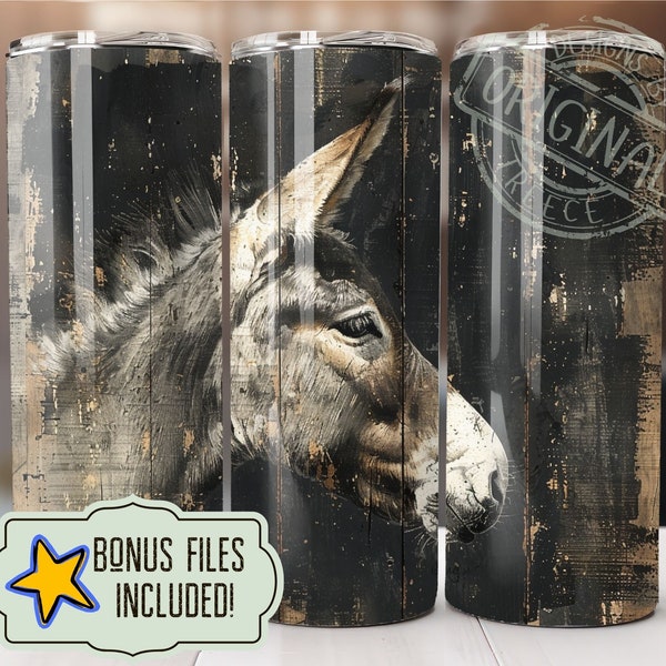 Primitive Rustic Country Farmhouse Donkey 20 oz Skinny Tumbler Wrap, Sublimation Design, Instant Digital Download PNG Farmhouse Art Deco