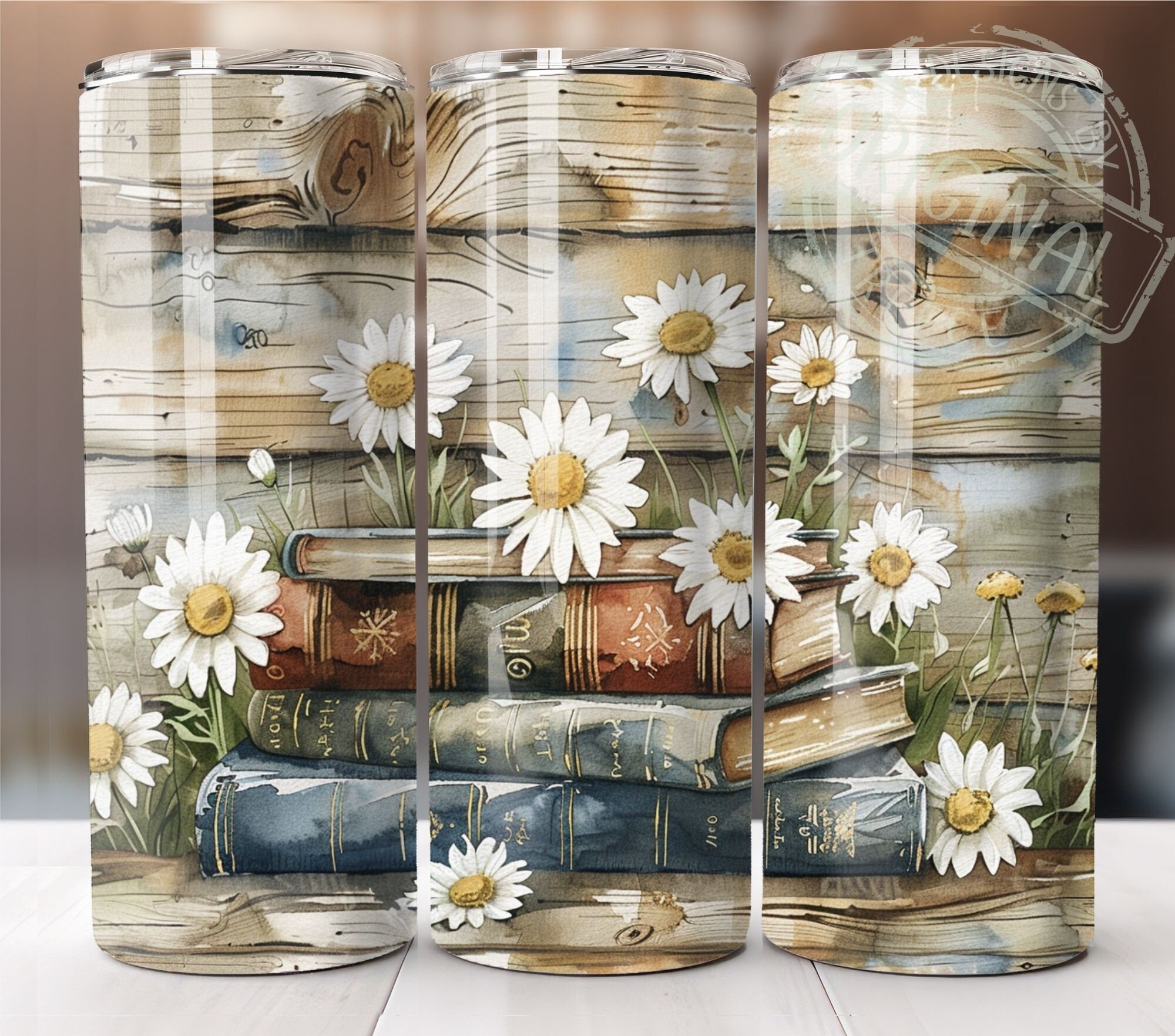 Daisy Stacked Book Lover Rustic Farmhouse Style | 20oz Seamless Tumbler ...