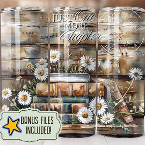 Book Lover Tumbler Wrap: Floral 20 oz Skinny Tumbler Sublimation Design (Digital Download)