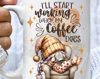 Gnome Coffee Lover Mug Design: Whimsical PNG Sublimation (Digital Download)