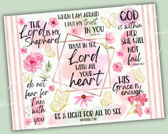 Trust in the Lord Bible Verse PNG | Christian Floral Glass Cutting Board Sublimation Design