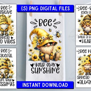 Bumblebee Gnome Kitchen Towel Bundle PNG: Sublimation Design (Digital Download)
