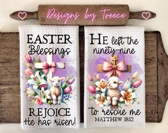 Easter Lamb Kitchen Towel PNG: Christian Floral Cross Design (Digital Download)