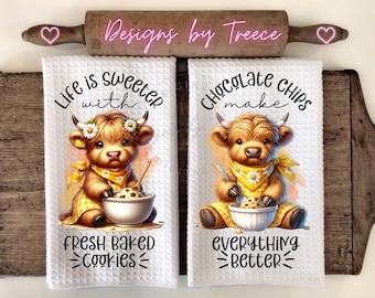 Daisy Highland Cow Baking Cookies PNG: strofinaccio da cucina e grembiule (download digitale)