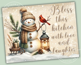 Snowman Cardinal Kitchen Glass Cutting Board Sublimation Design (PNG Digital Download 16x12 inches)