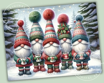 Christmas Coffee Gnomes Kitchen Glass Cutting Board Digital Sublimation PNG File, Instant Digital Download, Winter Design
