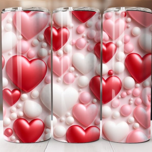 Seamless Valentine Hearts Galore, Pink white Red,  Love, 20oz Straight Sided Tumbler Design, Instant PNG Digital Download, Tumbler Wrap