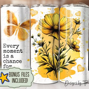 Floral Butterfly Tumbler Wrap: Positive Affirmations Sublimation Design (Digital Download)