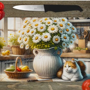 Country Farmhouse Country Cat, Kitchen Glass Cutting Board Digital Sublimation PNG File, Instant Download