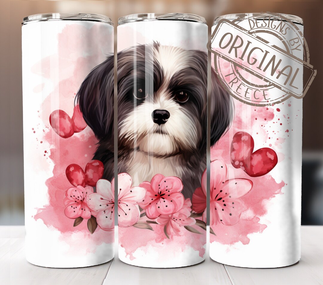 Shih Tzu Dog Floral Valentine Design | 20oz Skinny Tumbler Straight ...