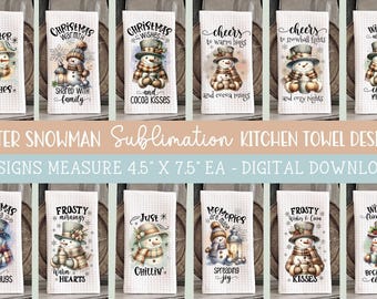 Snowman Kitchen Towel Sublimation Designs: Winter Neutral Tones (PNG Digital Download Bundle)