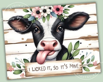 Funny Cow Kitchen Glass Cutting Board Sublimation Design: Kitchen Farmhouse PNG (Digital Download)