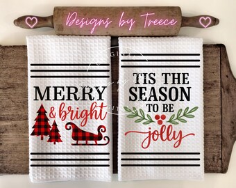 Merry & Bright Christmas Towel PNG | Jolly Holiday Sublimation Design