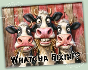 Funny Cow Glass Kitchen Cutting Board Design: Whimsical Farmhouse PNG Sublimation Digital Download